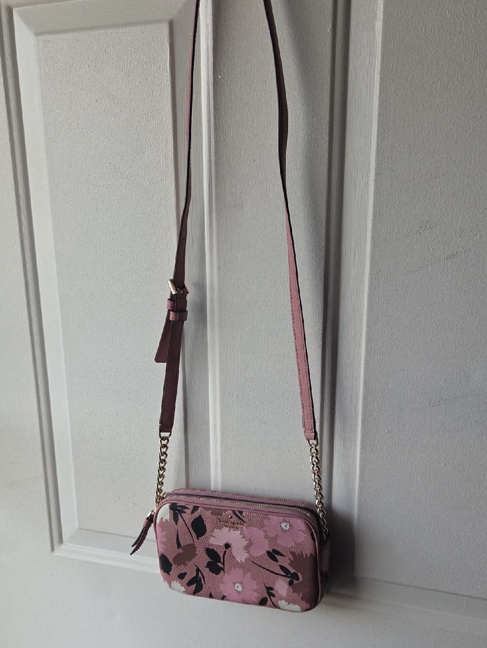 kate spade Pink Floral Crossbody with Gold Chain Trim